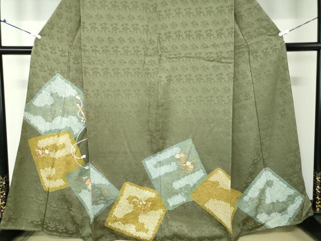 平和屋着物●訪問着 絞り 刺繍 横笛花文 金彩 正絹 逸品 DAAQ2949ps