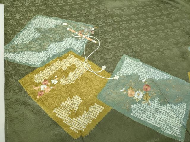 平和屋着物●訪問着 絞り 刺繍 横笛花文 金彩 正絹 逸品 DAAQ2949ps