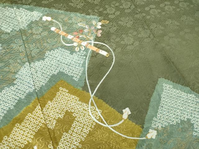 平和屋着物●訪問着 絞り 刺繍 横笛花文 金彩 正絹 逸品 DAAQ2949ps