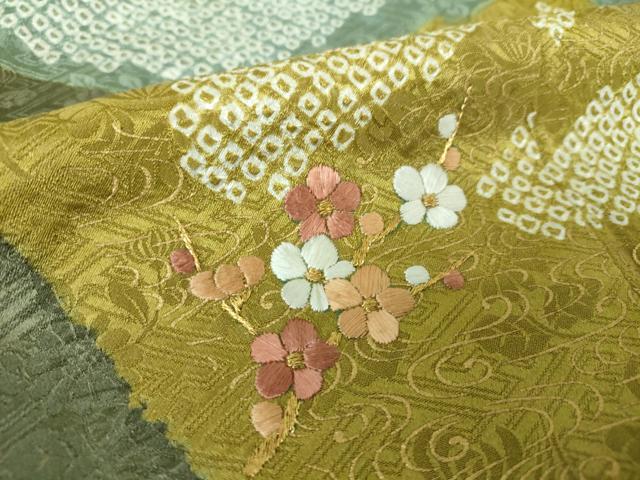 平和屋着物●訪問着 絞り 刺繍 横笛花文 金彩 正絹 逸品 DAAQ2949ps