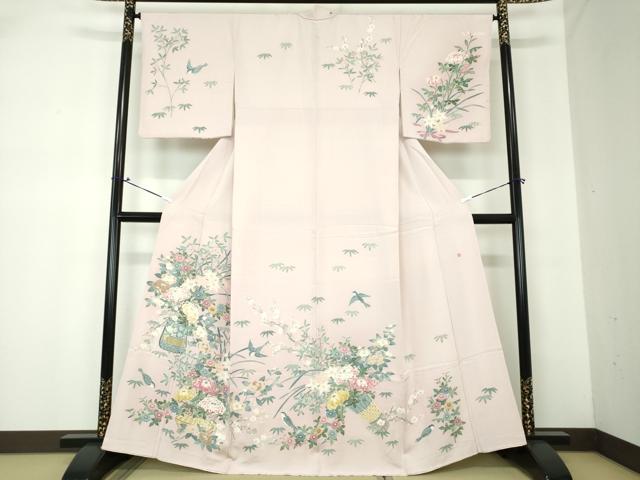 平和屋着物●本加賀友禅作家 染元千紅代表 寺西一紘 訪問着 飾花鳥文 正絹 逸品 DAAQ2977ps