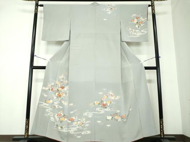平和屋着物●創業460年・千總 訪問着 駒刺繍 流水花文 鬼しぼ縮緬 金彩 高島屋扱い 正絹 逸品 DAAQ2982ps