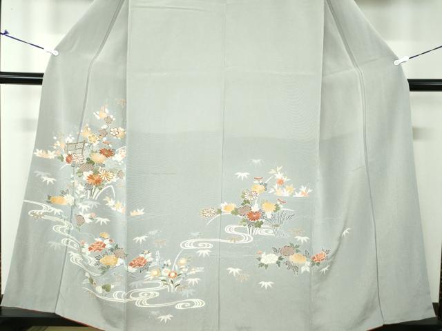 平和屋着物●創業460年・千總 訪問着 駒刺繍 流水花文 鬼しぼ縮緬 金彩 高島屋扱い 正絹 逸品 DAAQ2982ps