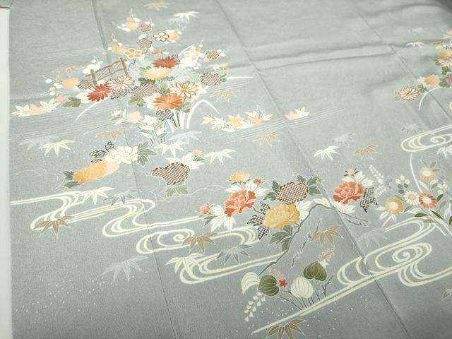 平和屋着物●創業460年・千總 訪問着 駒刺繍 流水花文 鬼しぼ縮緬 金彩 高島屋扱い 正絹 逸品 DAAQ2982ps