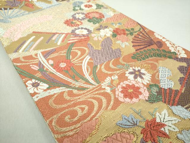 平和屋着物●佐賀錦 六通柄袋帯 唐織 扇面花文 金糸 正絹 逸品 DAAQ3049ps