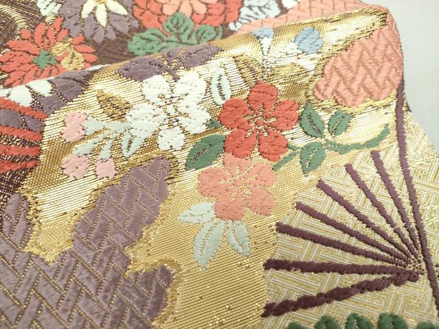 平和屋着物●佐賀錦 六通柄袋帯 唐織 扇面花文 金糸 正絹 逸品 DAAQ3049ps