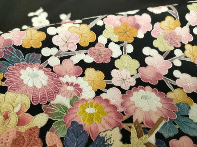 平和屋着物●中国三大刺繍 蘇州刺繍 総刺繍 黒留袖 花鳥文 正絹 逸品 DAAQ3255ps