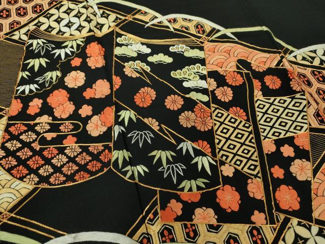 平和屋着物●豪華黒留袖 総刺繍 松竹梅 冊子花文 金糸 正絹 逸品 DAAQ3265ps