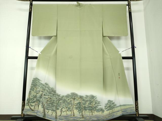 平和屋着物●染色作家 寺島利男 色留訪問着 手描き 松原 暈し染め 正絹 逸品 未使用 DAAQ3267ps