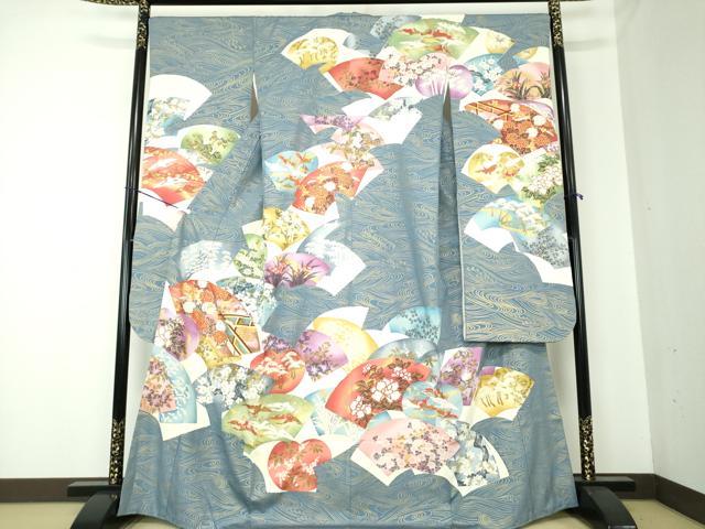平和屋着物●豪華振袖 駒刺繍 地紙飛鶴花文 金彩 正絹 逸品 DAAQ3274ps