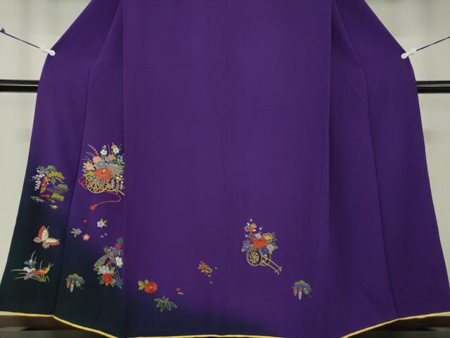平和屋着物●訪問着 駒刺繍 総刺繍 舞蝶花車文 暈し染め 金糸 正絹 逸品 DAAQ3287ps