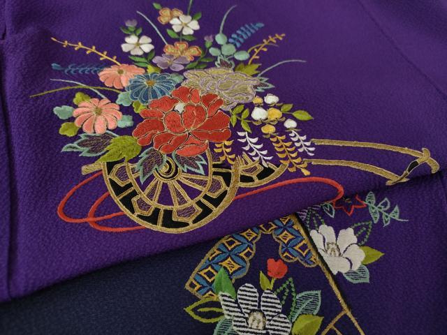 平和屋着物●訪問着 駒刺繍 総刺繍 舞蝶花車文 暈し染め 金糸 正絹 逸品 DAAQ3287ps