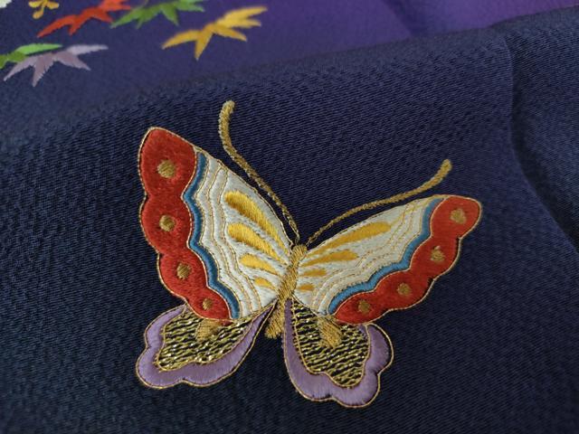 平和屋着物●訪問着 駒刺繍 総刺繍 舞蝶花車文 暈し染め 金糸 正絹 逸品 DAAQ3287ps