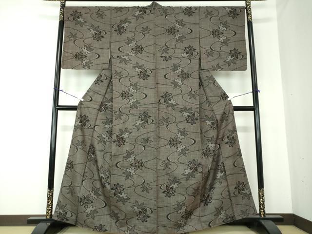 平和屋着物●本場大島紬 7マルキ 竜田川花文 正絹 逸品 DAAQ3326ps