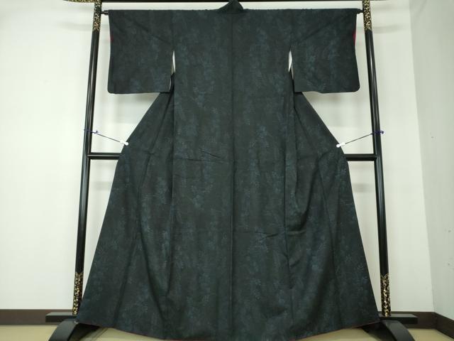 平和屋着物●上質な紬 草花文 黒地 正絹 逸品 DAAQ3423ps