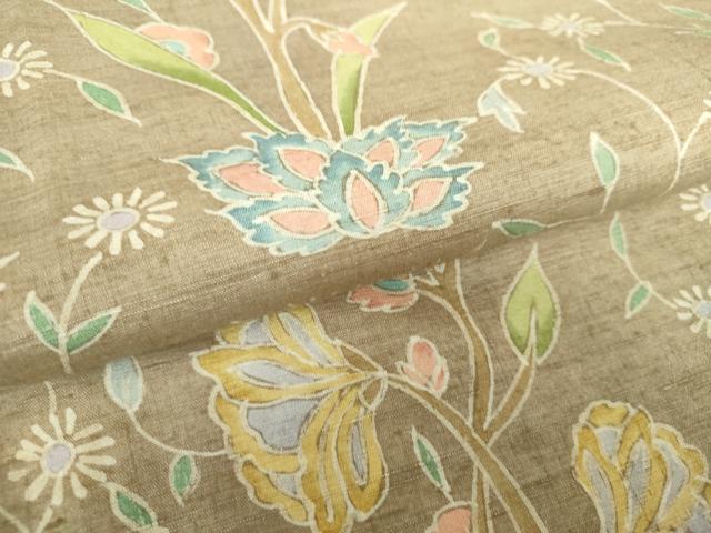 平和屋着物●上質な紬 ろうけつ染め 草花文 正絹 逸品 未使用 DAAQ3424ps
