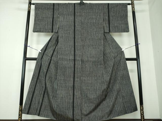 平和屋着物●訪問着 紬地 変わり縞 黒地 正絹 逸品 DAAQ3425ps