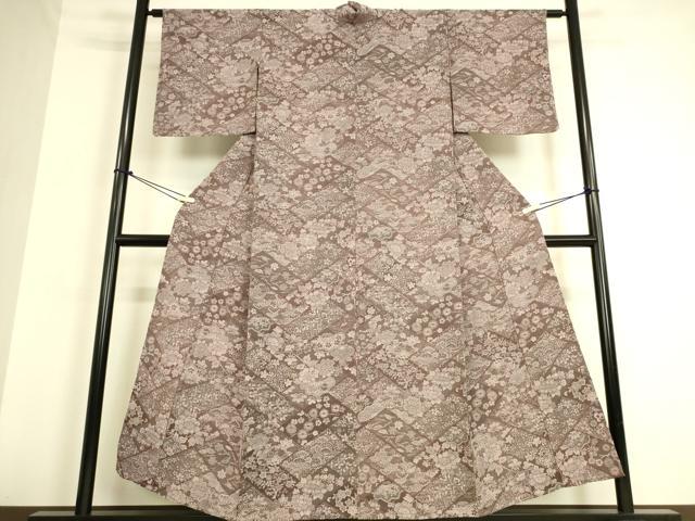平和屋着物▽上質なお召 単衣 天目織 吉祥花尽くし 正絹 逸品 DAAQ3564az