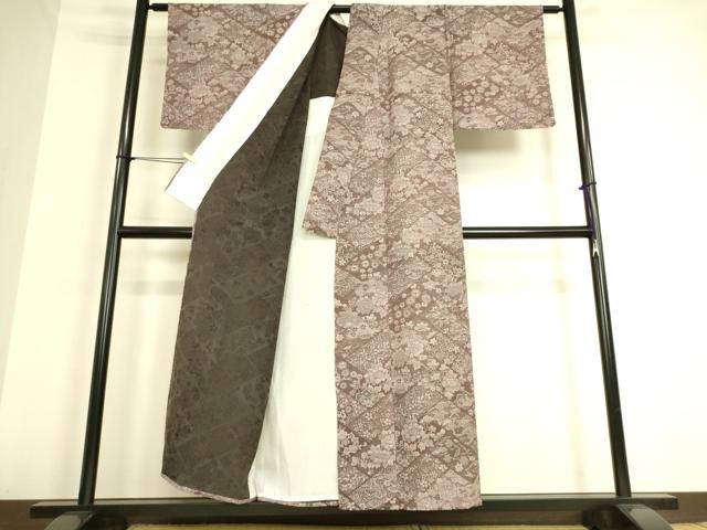 平和屋着物▽上質なお召 単衣 天目織 吉祥花尽くし 正絹 逸品 DAAQ3564az