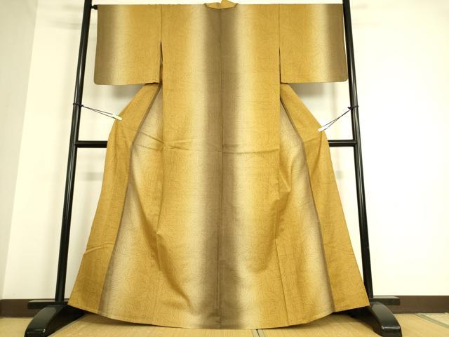 平和屋着物▽上質な紬 単衣 葉尽くし 暈し染め 正絹 逸品 DAAQ3571az