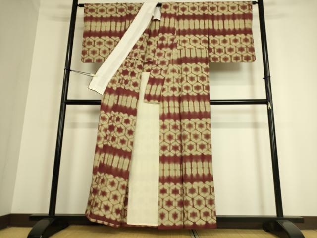 平和屋着物▽上質な紬 単衣 絞り 亀甲柄 正絹 逸品 DAAQ3572az