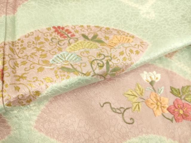 平和屋着物▽訪問着 単衣 絞り 刺繍 扇面吉祥花文 金彩 正絹 逸品 DAAQ3593az