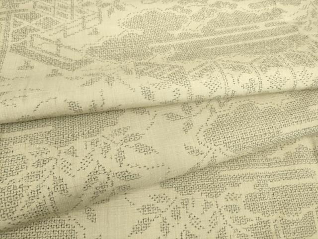 平和屋着物▽結城紬 単衣 雲取り風景文 100亀甲 正絹 逸品 DAAQ4518az