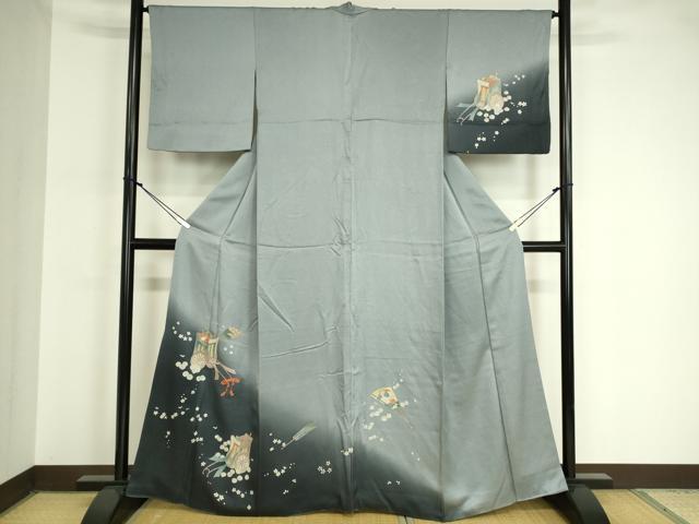 平和屋着物□訪問着 刺繍 御所車扇面花文 暈し染め 金彩 正絹