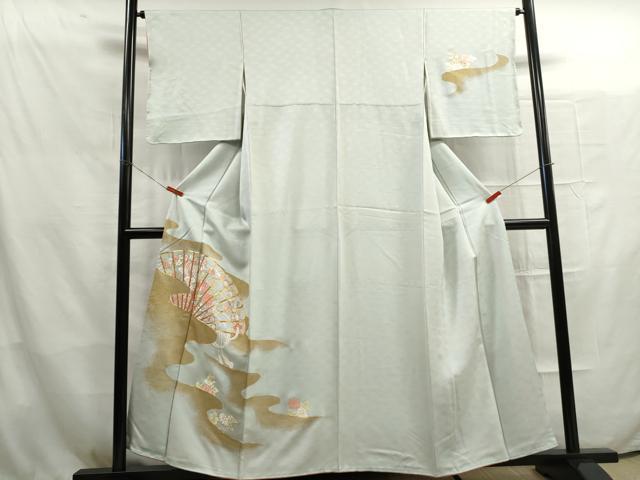 平和屋着物□訪問着 駒刺繍 檜扇草花文 金彩 正絹 逸品 DAAQ7363ud