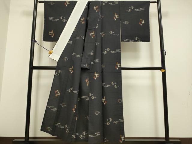 平和屋着物▽上質な紬 単衣 琉球絣文様 正絹 逸品 DAAQ7524du