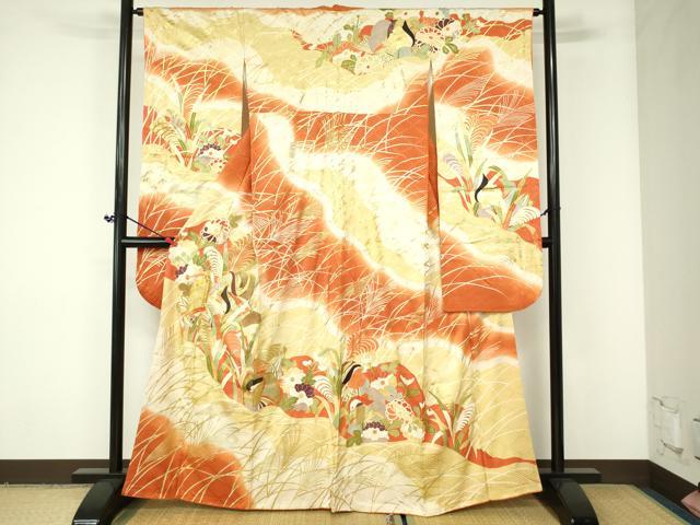 平和屋着物□豪華振袖 駒刺繍 花鳥文 暈し染め 金彩 正絹 逸品