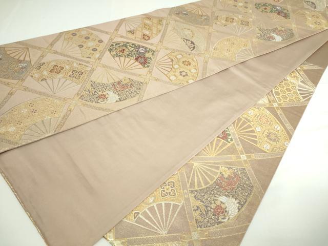 平和屋着物■六通柄袋帯 菱格天扇 金糸 正絹 逸品 DAAQ8333sf
