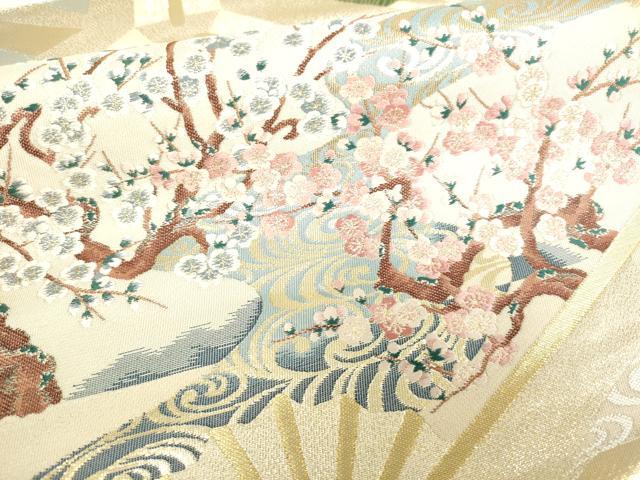 平和屋着物■六通柄袋帯 唐織 扇面群鶴花文 金糸 正絹 逸品 DAAQ8379sf