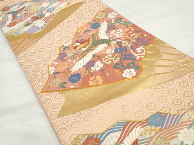 平和屋着物◎西陣 野々村織物謹製 六通柄袋帯 唐織 扇面花鳥文 金糸 正絹 逸品 DAAQ8637qa