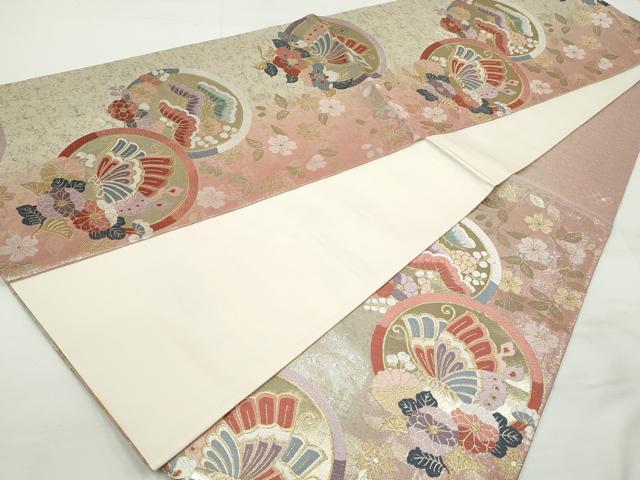 平和屋着物◎六通柄袋帯 唐織 桃山文様 花蝶丸文 金糸 引箔 正絹 逸品 DAAQ8668qa