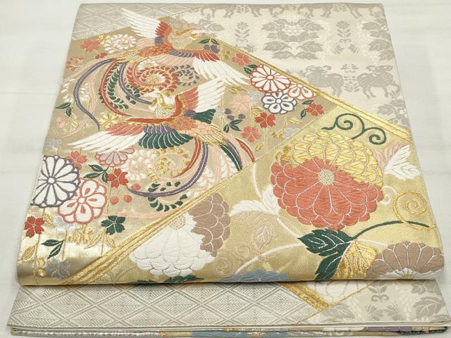 平和屋着物◎六通柄袋帯 唐織 鳳凰花文 金銀糸 正絹 逸品 DAAQ8675qa