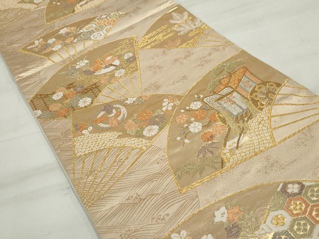平和屋着物◎六通柄袋帯 御所車花文 金糸 正絹 逸品 DAAQ8684qa
