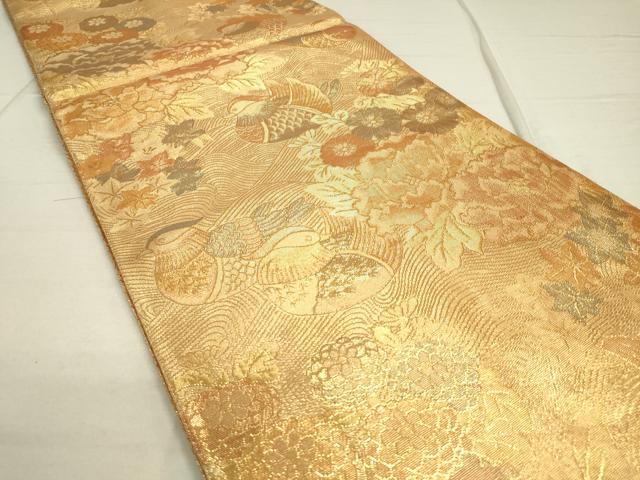 平和屋着物◎六通柄袋帯 九百佐賀錦 鴛鴦花文 金糸 引箔 正絹 逸品 DAAQ9135bc