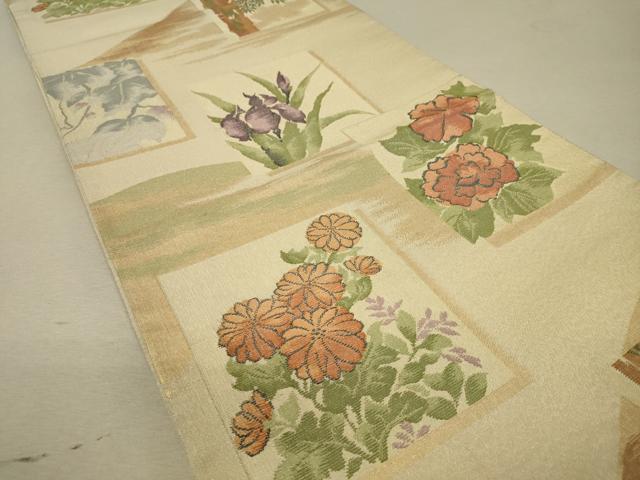 平和屋着物◎六通柄袋帯 色紙花文 金糸 正絹 逸品 DAAQ9376bc
