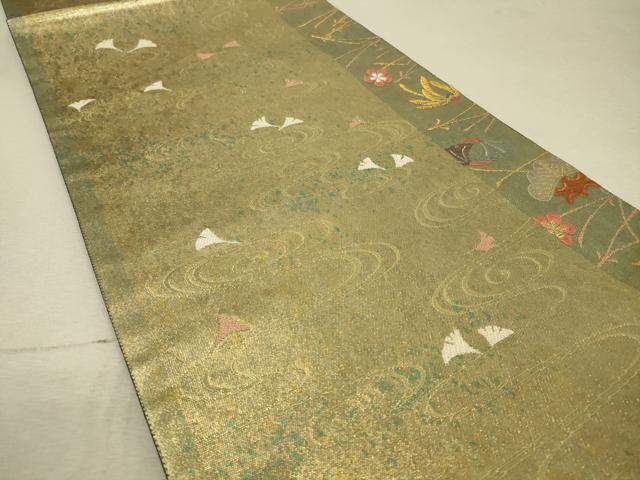 平和屋着物◎六通柄袋帯 唐織 流水舞葉文 金糸 正絹 逸品 DAAQ9379bc