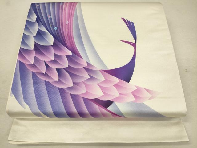 平和屋着物◎太鼓柄袋帯 孔雀文 引箔 正絹 逸品 DAAQ9398bc