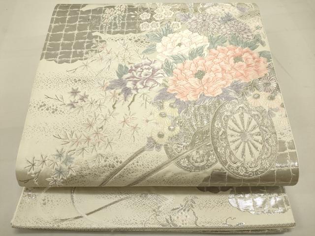 平和屋着物◎六通柄袋帯 唐織 花車文 銀糸 正絹 逸品 DAAQ9434bc