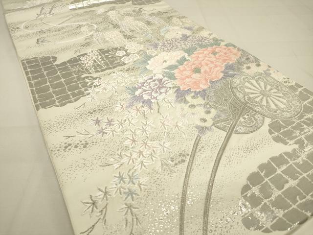 平和屋着物◎六通柄袋帯 唐織 花車文 銀糸 正絹 逸品 DAAQ9434bc