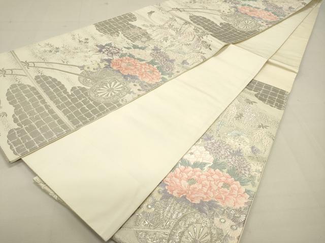 平和屋着物◎六通柄袋帯 唐織 花車文 銀糸 正絹 逸品 DAAQ9434bc