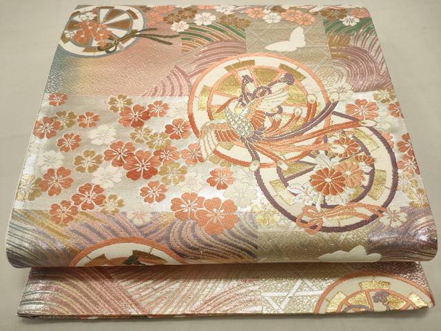 平和屋着物◎六通柄袋帯 源氏車花鳥文 金銀糸 正絹 逸品 DAAQ9451bc