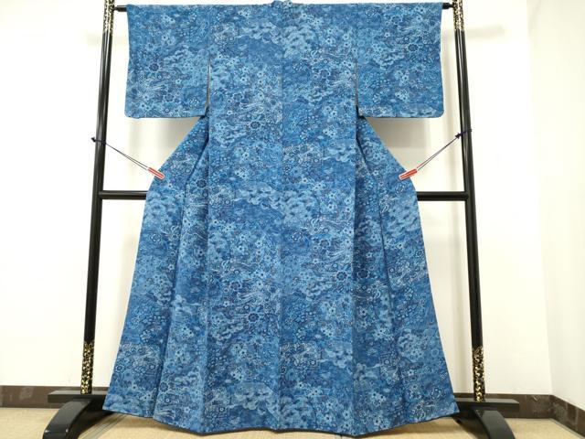 平和屋着物●上質な小紋 更紗花文 鬼しぼ縮緬 正絹 逸品 DAAR0173yyy