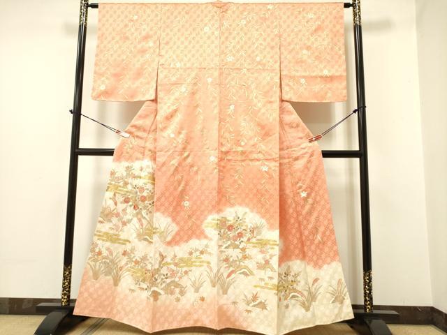 平和屋着物●訪問着 駒刺繍 霞花鳥文 暈し染め 金彩 正絹 逸品 DAAR0274yyy
