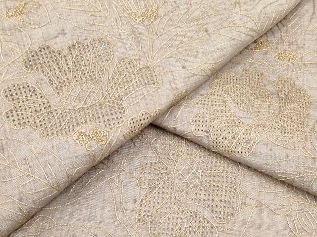 平和屋着物●中国三大刺繍 スワトウ刺繍 汕頭刺繍 総刺繍 訪問着 紬地 草花文 暈し染め 金糸 正絹 逸品 DAAR0279yyy
