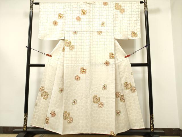 平和屋着物●上質な小紋 花絵皿文 金彩 正絹 逸品 DAAR0293yyy