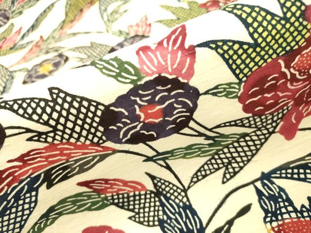 平和屋着物●全通柄九寸名古屋帯 紬地 紅型 草花 正絹 逸品 DAAR0815fe